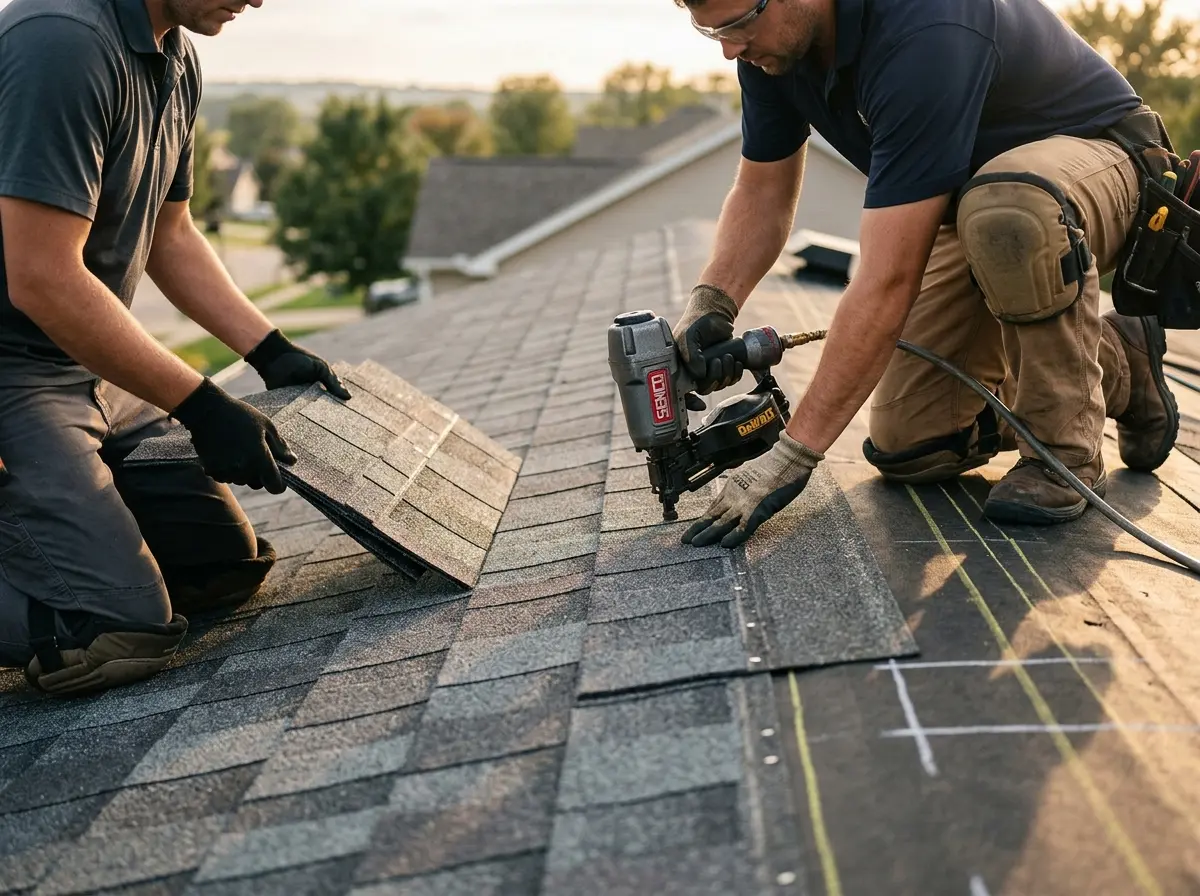 Professional roofer working on a residential roof in Hampshire